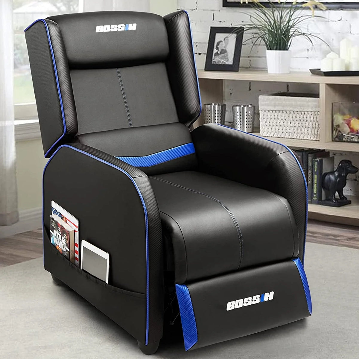 PUKAMI Gaming Recliner Chair for Adults 400 lb Racing Style Sofa Big and Tall PU Leather Recliner Seating Modern Ergonomic Lounge Recliner Chair
