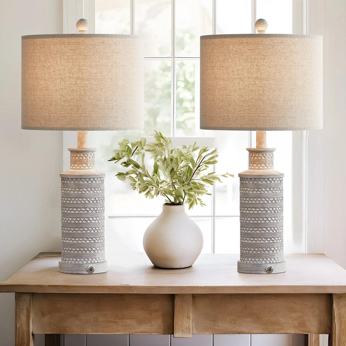 Oneach 3 Way Dimmable Table Lamp Set of 2 with USB Ports for Bedroom Living Room 24.5" Vintage Rustic Farmhouse Touch Control Nightstand Bedside